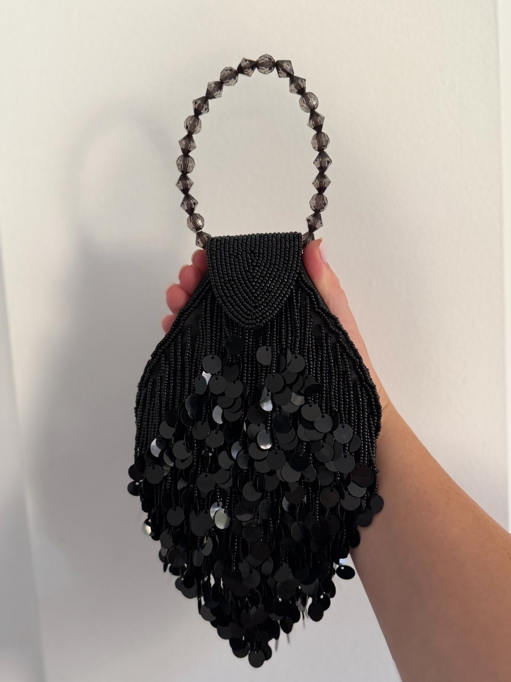 Y2K Black Sequin Beaded Wristlet Evening Bag